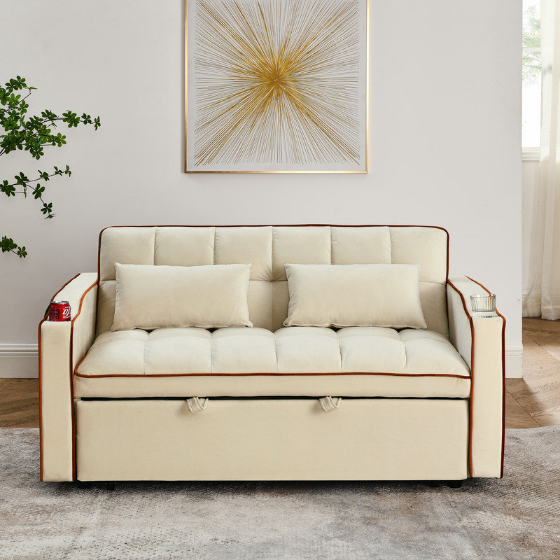55.51" versatile foldable sofa bed in 3 lengths,  adjustable back and with USB port and ashtray and swivel phone stand
