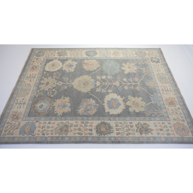 Hand Knotted Wool Floral Area Rug, Rectangle 9' x 12'