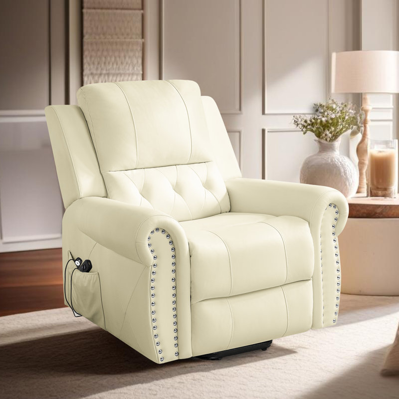 Oversized Air Leather Power Lift Recliner Chair with Footrest, Cream