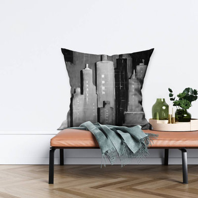 Abstract black and white buildings - 18"x18" Throw pillow - Poly twill - Print on demand