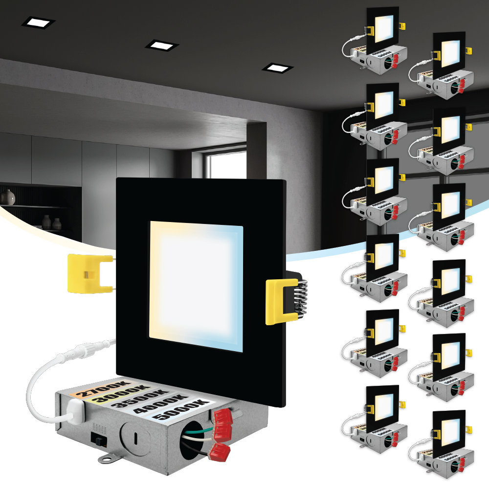 Panel Downlight 6'' Selectable Color Temperature Dimmable Air-Tight IC Rated LED Canless Recessed Lighting Kit (Set of 12) NUWATT