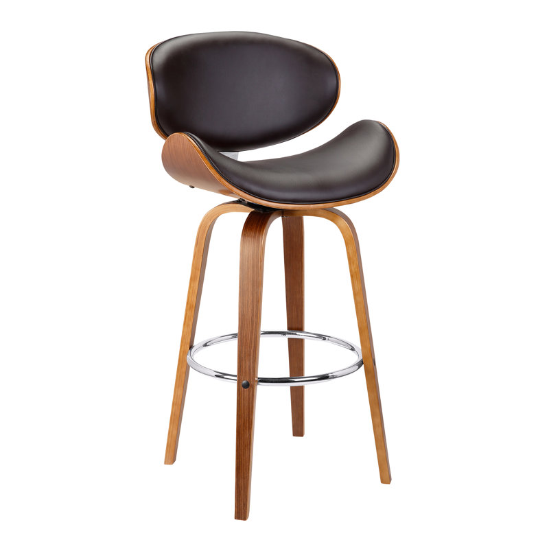 Chagoya Mid-Century Modern Swivel Counter or Bar Height Bar Stool in Faux leather and Wood Finish