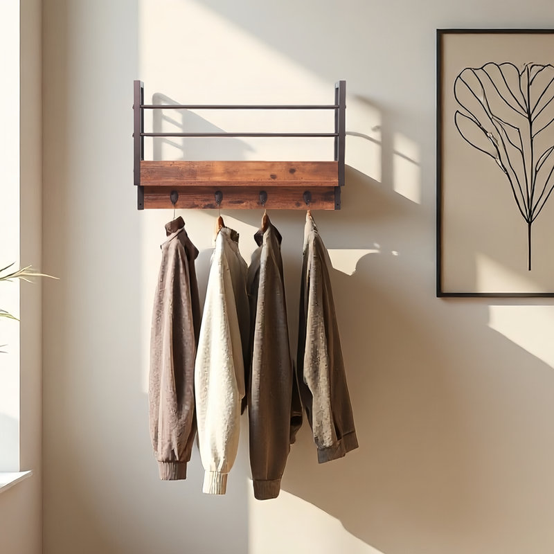 Ericmichael Entryway Shelf - Decorative Hook Shelf for Storage, Brown, Set of 2