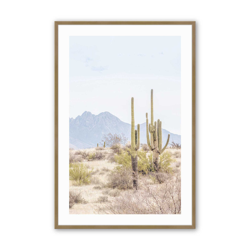 Mountain Cactus Scene, impression roulée, Cadre doré brossé, H 21,25 po x l 17,25 po x P 1,25 po