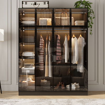 Modern Wardrobe With LED Light And Tempered Glass Door by Ivy Bronx