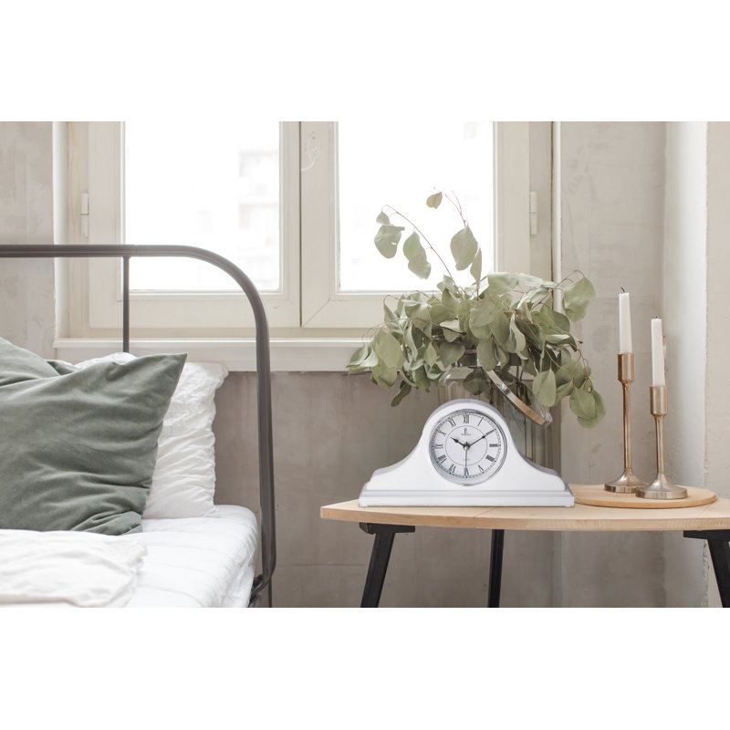 White Solid Wood Quartz Movement Mantel Clock with Roman Numerals