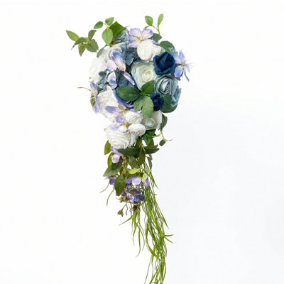 11.8 Inch Water Drop Shape Bridal Bouquet Bridesmaid Bouquet Luxury Blue Roses Wedding French Rustic Vintage Wedding, Romantic Wedding Ceremony, Decoration