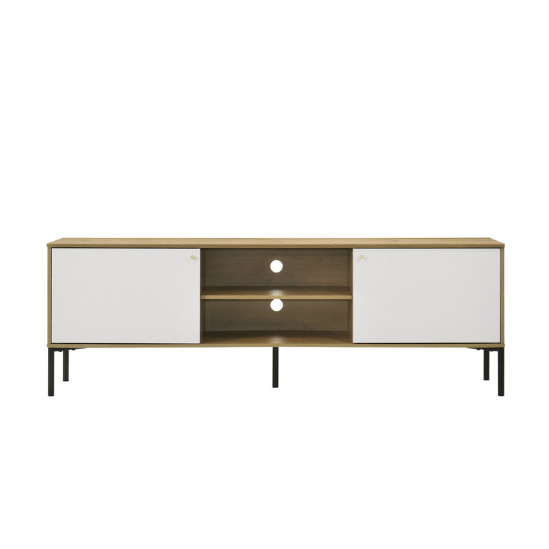 70 Inch 2-Door TV Stand In White And Oak Wood Finish | Gift Idea
