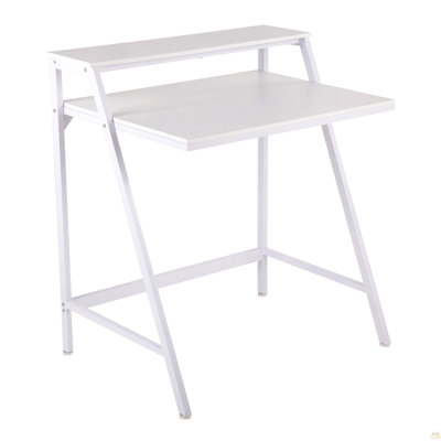 Bureau contemporain à 2 niveaux en acier blanc et bois blanc