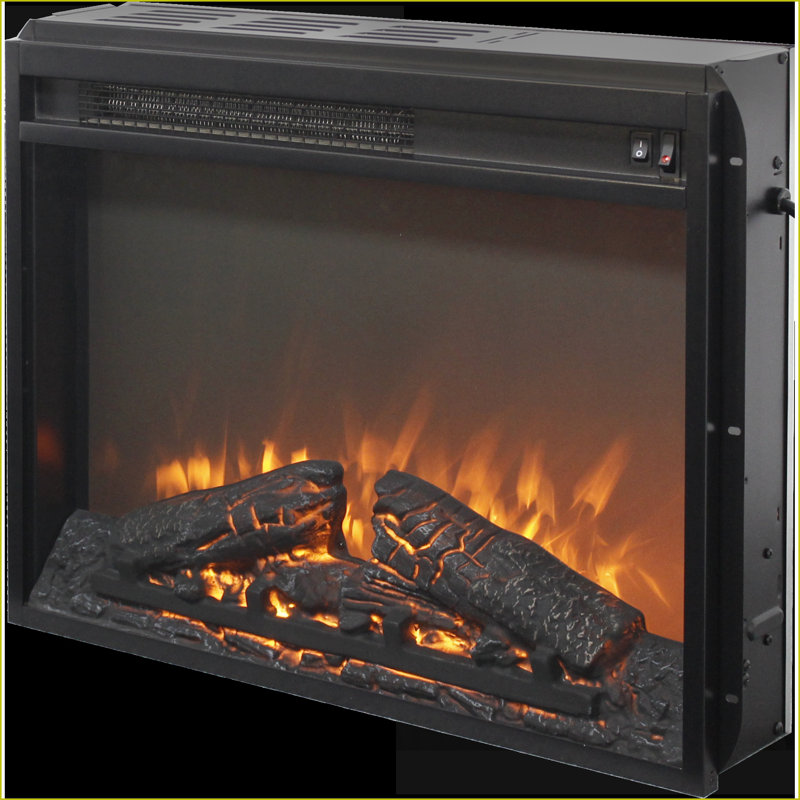 Electric Fireplace Insert, 23-Inch with Log Set, Realistic Flame | Tempered Glass+Sheet Metal | Vent Free
