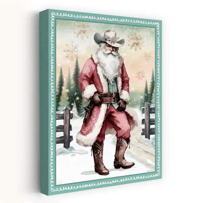 Cowboy Santa I Whimsical Abstract Contemporary Landscape Winter Art