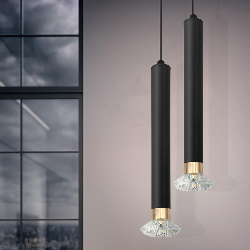 Avdie 1 - Light Black Cylinder Pendant, 128cm H x 6cm W x 6cm D
