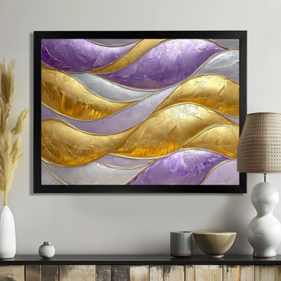 Abstrait, vagues de fractale lavande dorée III - art moderne abstrait de grandes vagues