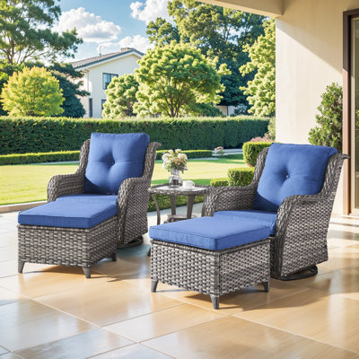 Carolina 5 Piece Swivel Chairs Seating Group With Cushions And Ottoman