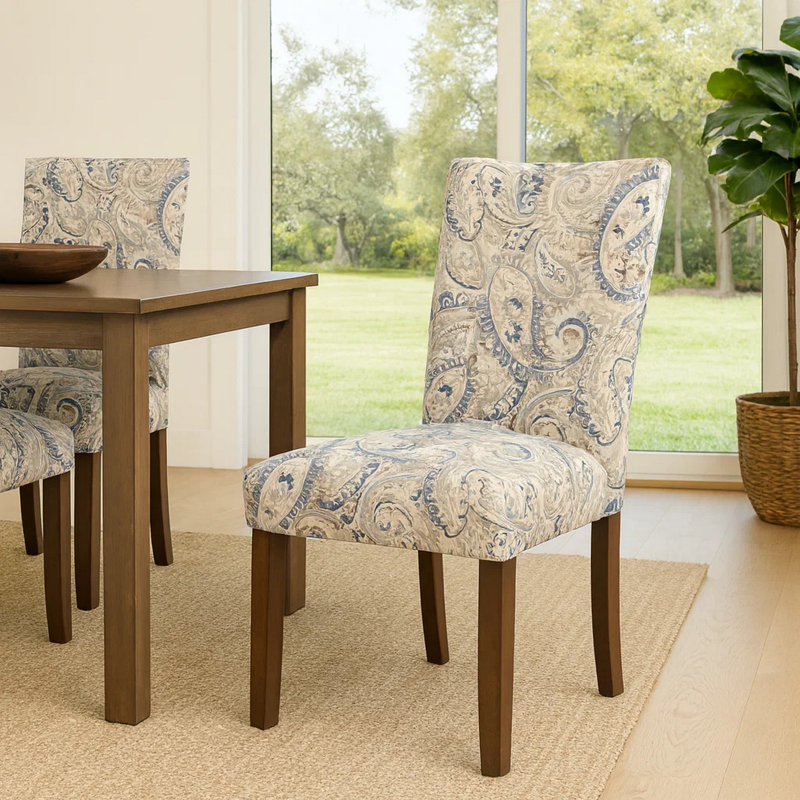 Chaise parsons rembourrée Michaelson , Velours crème / cachemire bleu, Brun