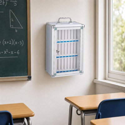 24-Slot Wall Mounted Cell Phone Storage Locker with Lockable Transparent Doors, Aluminum Alloy Frame & MDF Cabinet for Classrooms, Offices and School Use