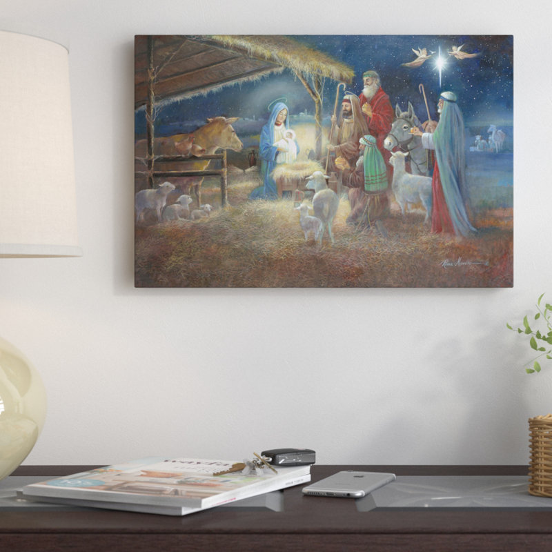 « a child is nés », reproduction d’art sur toile, H 18 po x l 26 po x P 1,5 po, Toile avec cadre noir, Pas de tapis