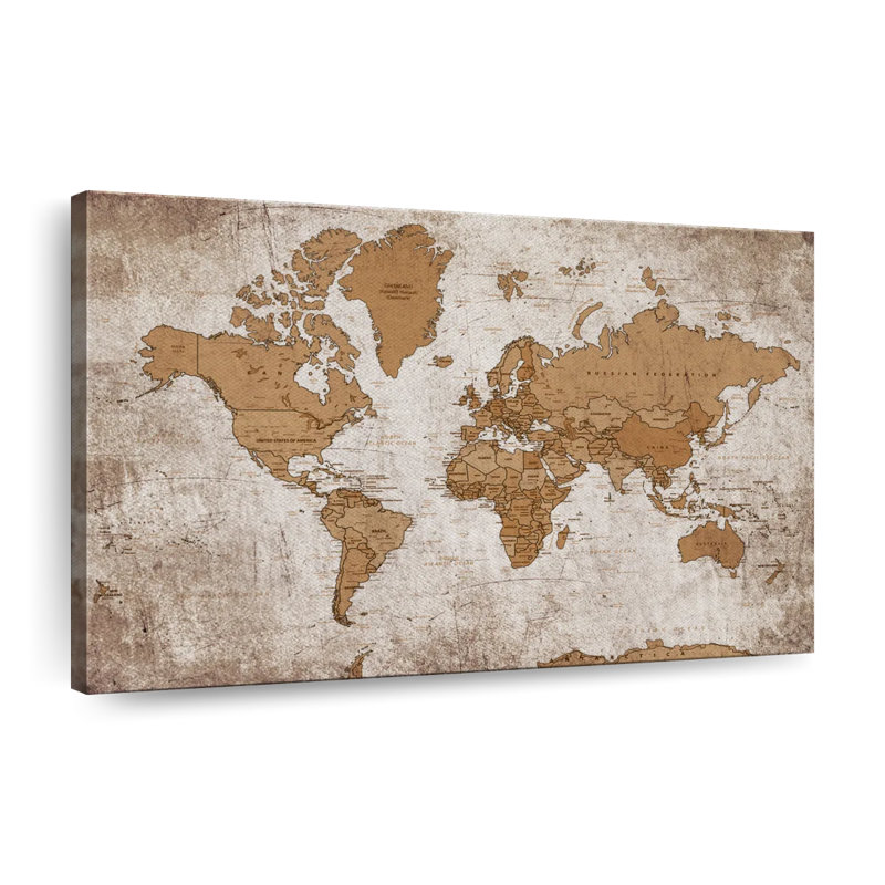 Géographie, carte du monde IV sur toile, H 8 po x l 12 po x P 1 po