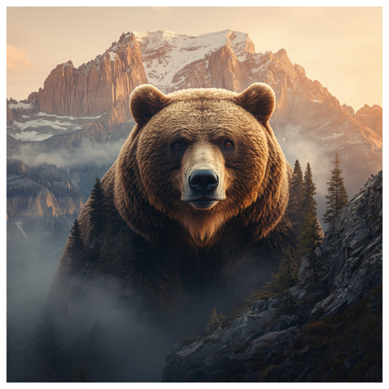 Rideaux de fenêtre Grizzly Bear In Mountains, 50" x 80" - 1 Panel, Sheer