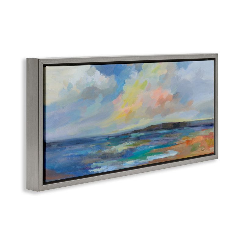 «Ocean Beach Sunset Floater» par Silvia Vassileva, Cadre flottant gris lustré, H 14 po x l 31 po