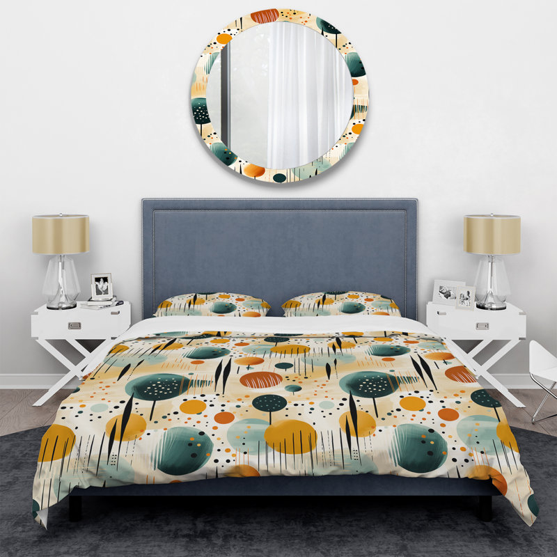 Ensemble de housse de couette à motif géométrique jaune et vert, Housse de couette simple + 1 taie décorative stan