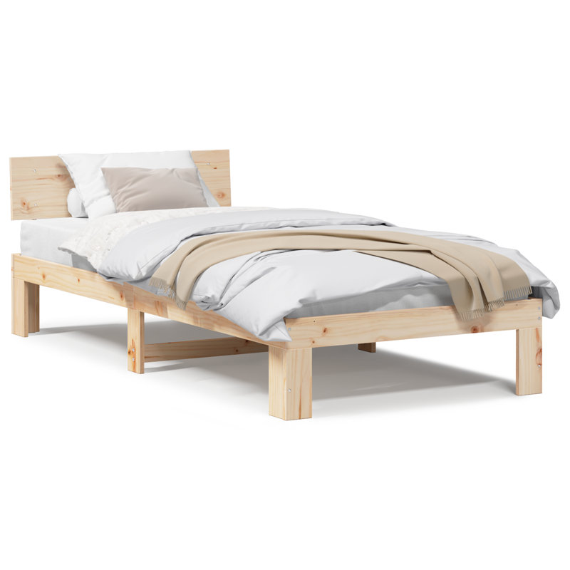 Bed Frame with Headboard Solid Pine Wood, Beige, Small Single (2'6)
