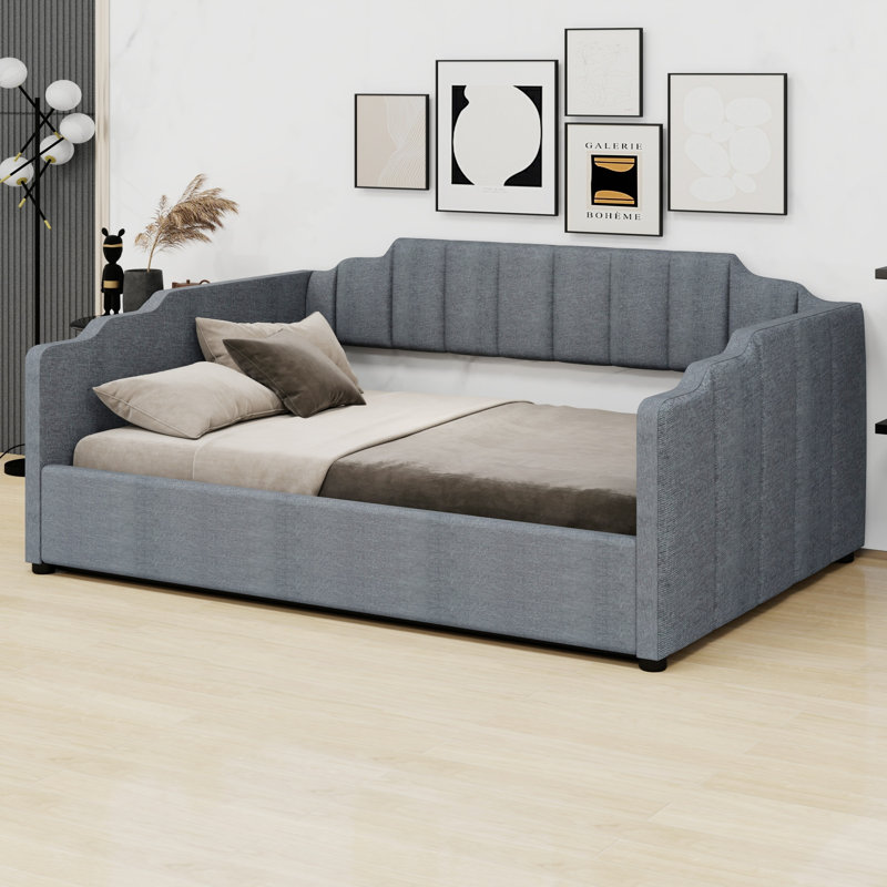 Lit de jour rembourré avec rangement inférieur, Gris