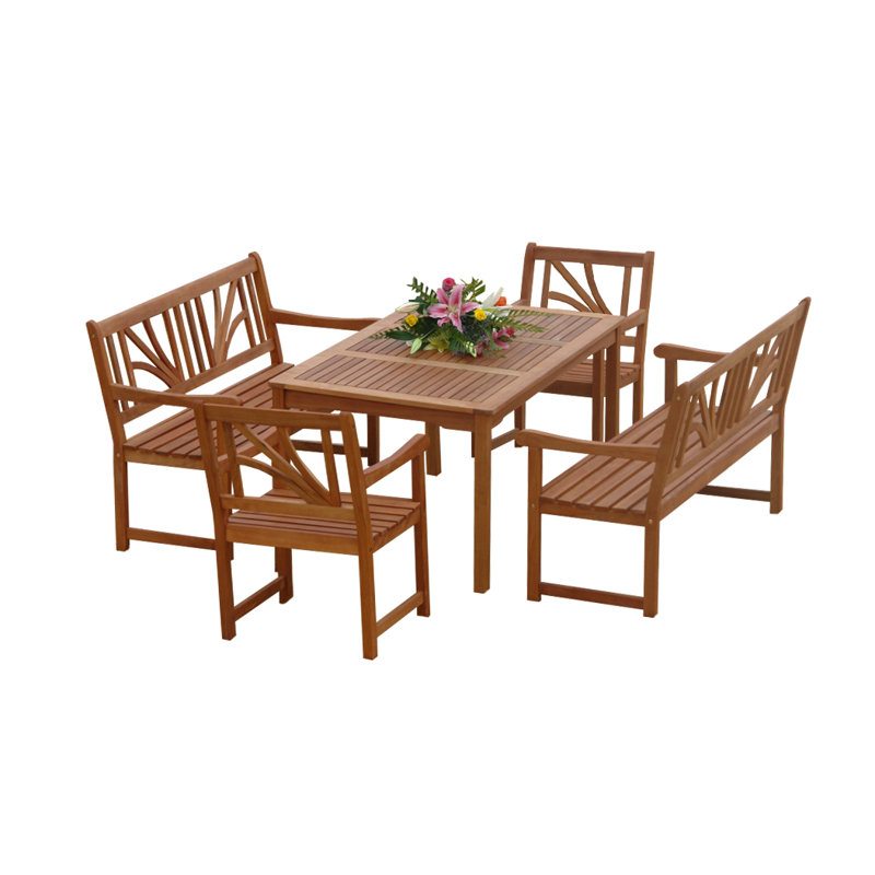 Adish 6 - Person Wood Patio Dining Set with Rectangular Table