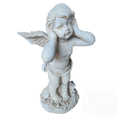 Winged Angel Covering Her Ears Resin Ornament, Outdoor Garden Sculpture, Suitable for Lawns, Patios, and Courtyard Decoration