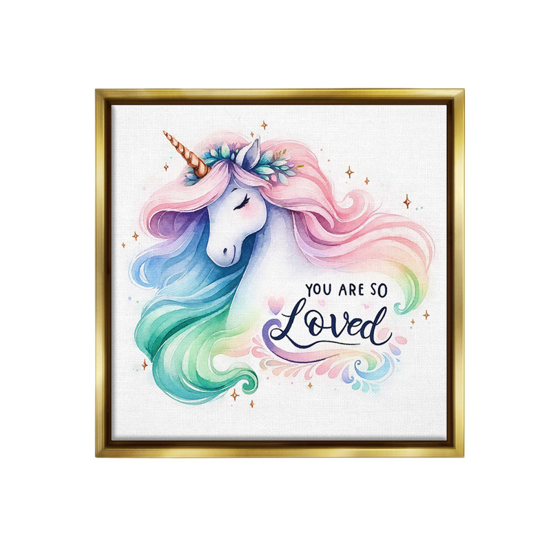 «So Loved Unicorn Floater Frame» par Amanda Greenwood sur, Cadre flottant métallique doré, H 18 po x l 18 po