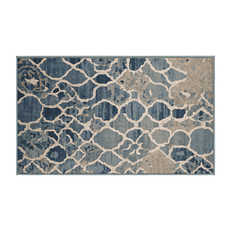 Machine Washable Blue Area Rug, Rectangle 8' x 10'