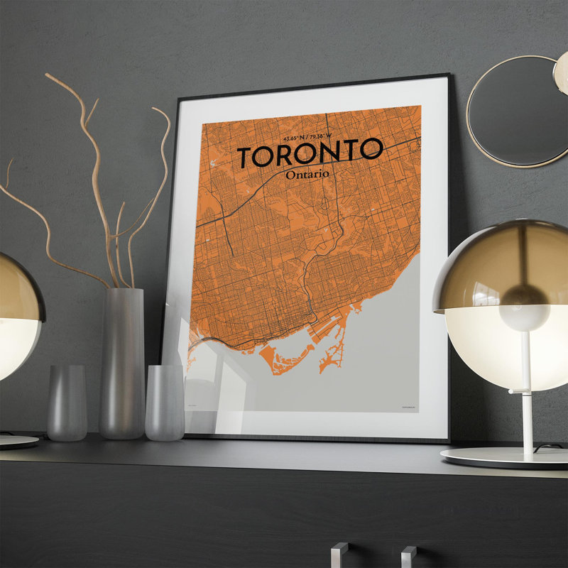 Toronto City Map In Orange - No Frame Print, 24cm H x 18cm W x 0.05cm D
