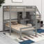 Lit mezzanine en bois avec lit autonome, escalier de rangement, bureau, tablettes et tiroirs-958062585