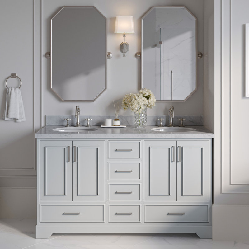 Meuble-lavabo double avec plateau Abshire 61, Gris