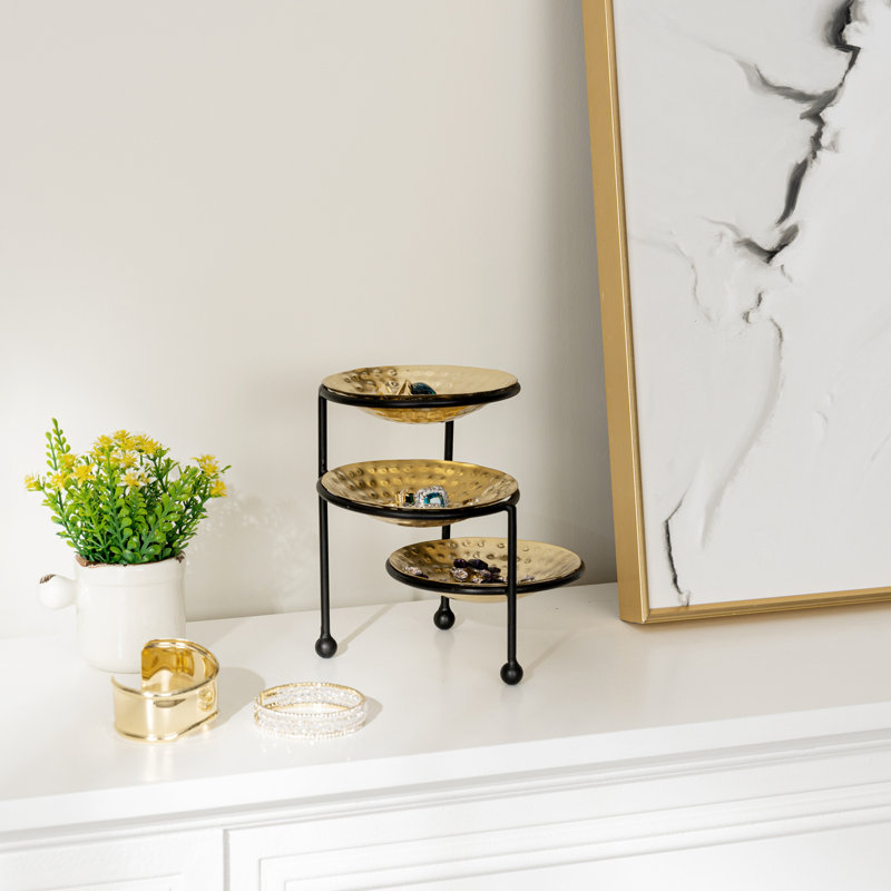 3 Tier Tabletop Black Gold Jewellery Stand