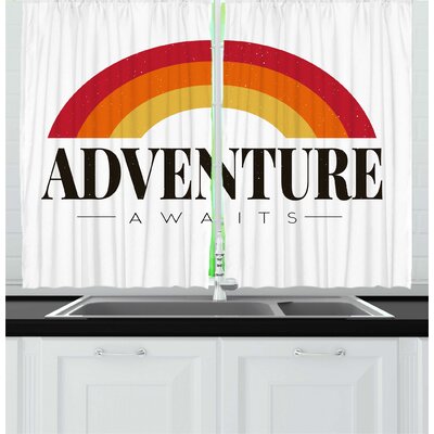 2 Piece Saying Modern Image of Wanderlust Themed Wording Tangerine Rainbow Design Half Circle Kitchen Curtain Set -  East Urban Home, 05A27B2FEEA64409AF78B05359CB6619