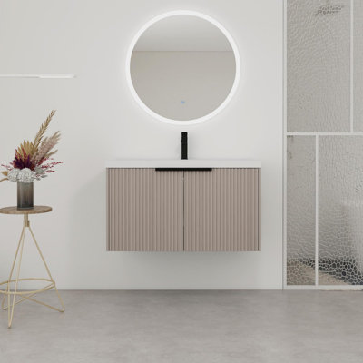 Meuble-lavabo mural avec lavabo en résine et portes à fermeture en douceur