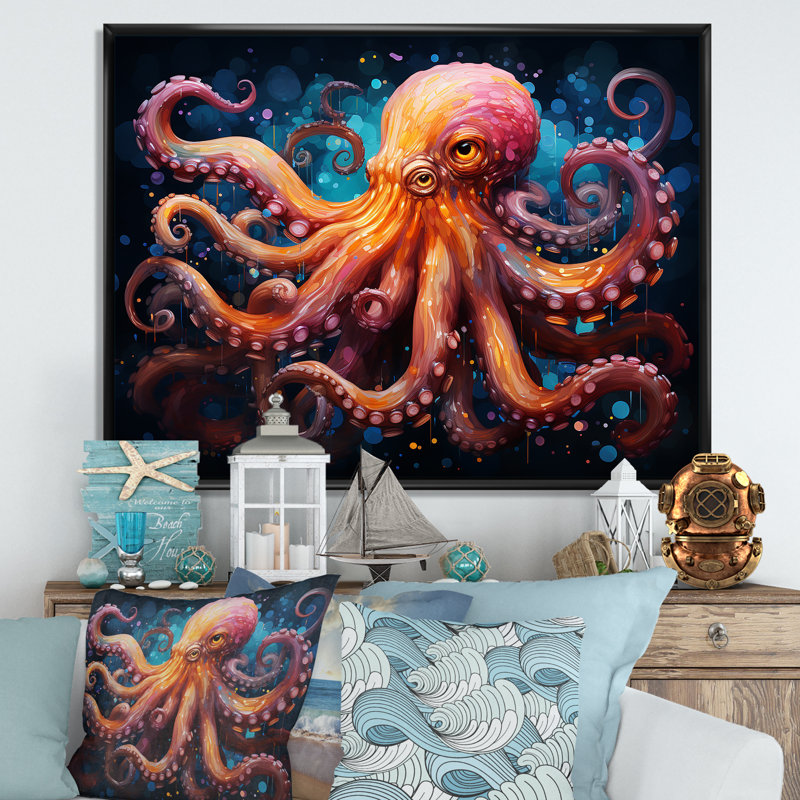 Octopus Expressionist Abyss II sur toile, H 24 po x l 32 po x P 1 po, Cadre flottant noir
