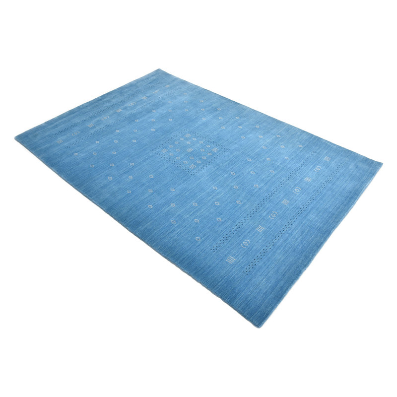 Simi Hand Knotted Cotton/Wool Southwestern Area Rug, Light Blue, Rectangle 4' x 6'