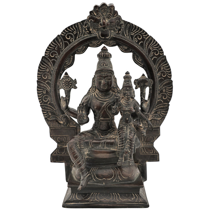 Figurine lord Vishnu avec Lakshmi assis sur un trône Kirtimukha Prabhawali