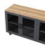 Meuble télé avec flair, pieds en bois massif en forme de gourde, 70 po, portes en verre avec système de divertissement noir, tablettes réglables et support pour pieds pour téléviseur-1184683709