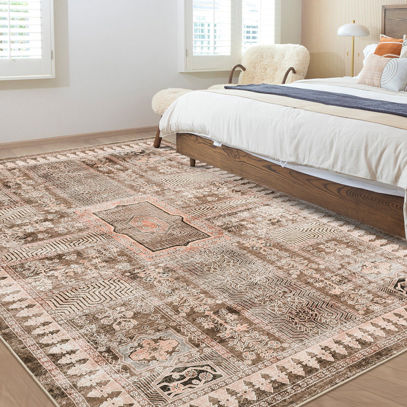 Tapis lavable géométrique pour chambre à coucher à motif géométrique doux et antidérapant, Rectangle 10 pi x 13 pi