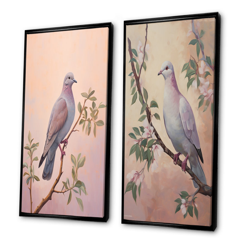 Ensemble de 2 impressions sur toile Dove, Cadre noir, H 32 po x l 33 po