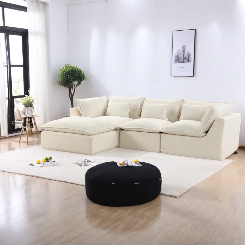 Canapé modulaire en tissu gaufré 3 places avec repose-pieds Modern Modern