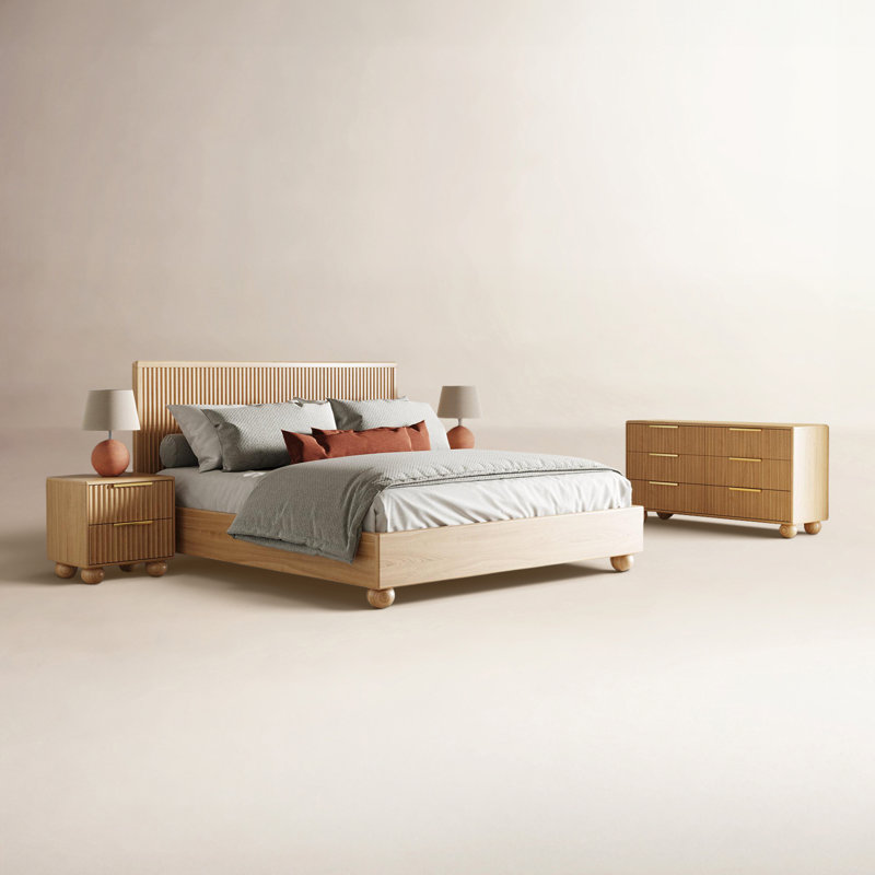 Camila Solid Wood Piece Bedroom Set, King, 5 Pcs. Bed, 2 Nighstands, Dresser, Mirror