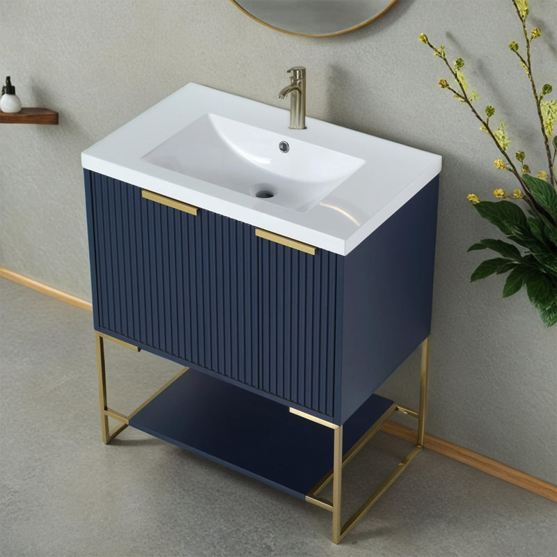 Ensemble de meuble-lavabo simple 30 po Austyn, Bleu marine, Or