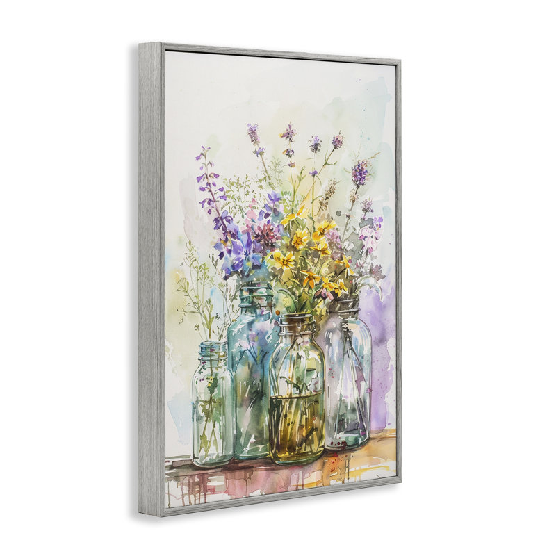 «Bright Wildflower Jars», estampe numérique par Franklyn Gregory, H 30 po x l 20 po, Estampe numérique Farmhouse
