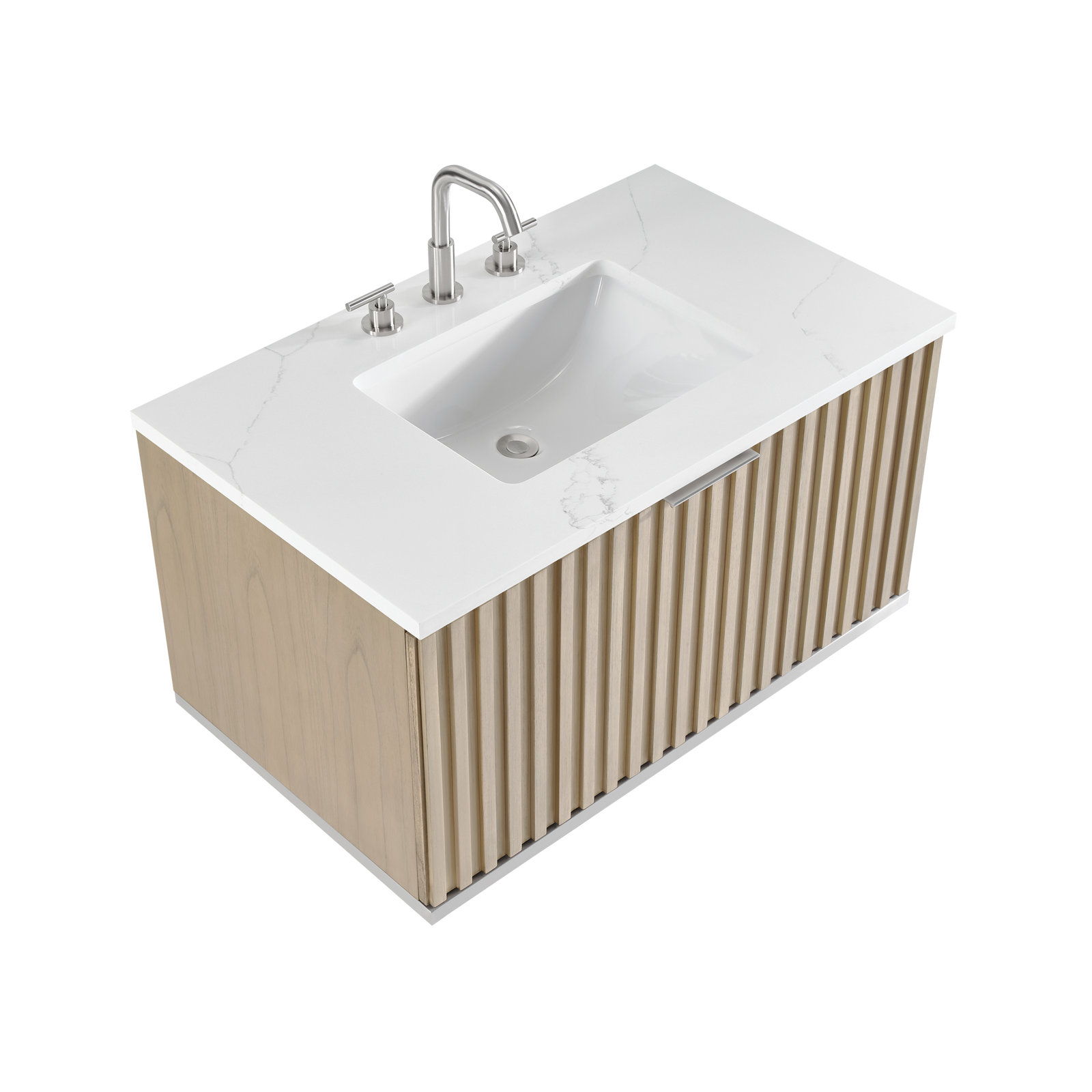 Terra 36'' Single Bathroom Vanity, Cashmere Gray, Brushed Nickel, Calacatta Quartz/Widespread Faucet Mount