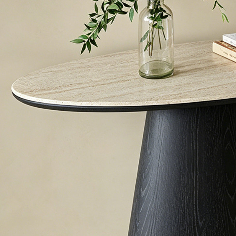Console ovale simple de style moderne, Beige / Noir, 33.5" H x 47.2" W x 13.8" D, Noir