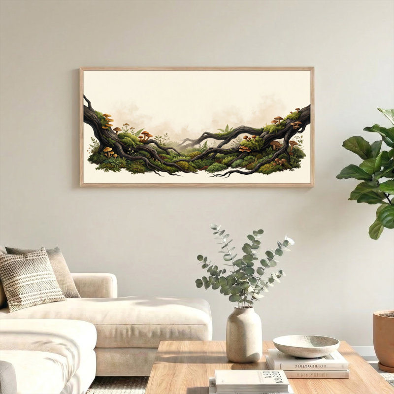 Ensemble de 1 tableau sur toile représentant des branches moussues, 46“W x 24”H, Natural